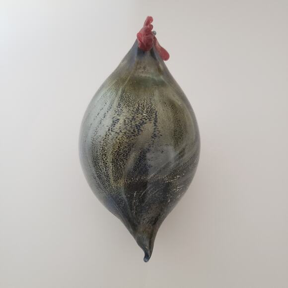 Rene Burri Mundgeblasen Blown Art Glass Chicken Figurines Lot Of 2 Charcoal - Picture 12 of 16